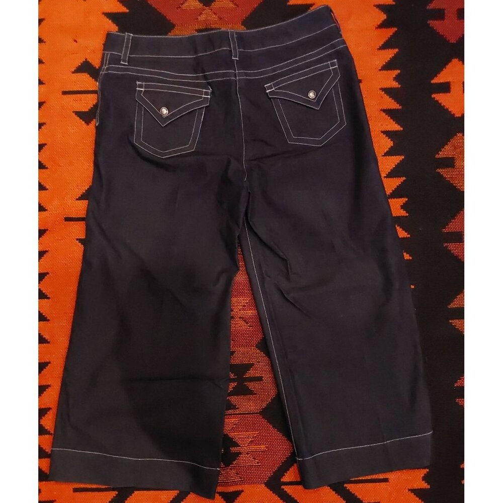 LARRY LEVINE Women's Wide Leg Cropped Stretch Black Jeans Contrast Stitch. Sz 10